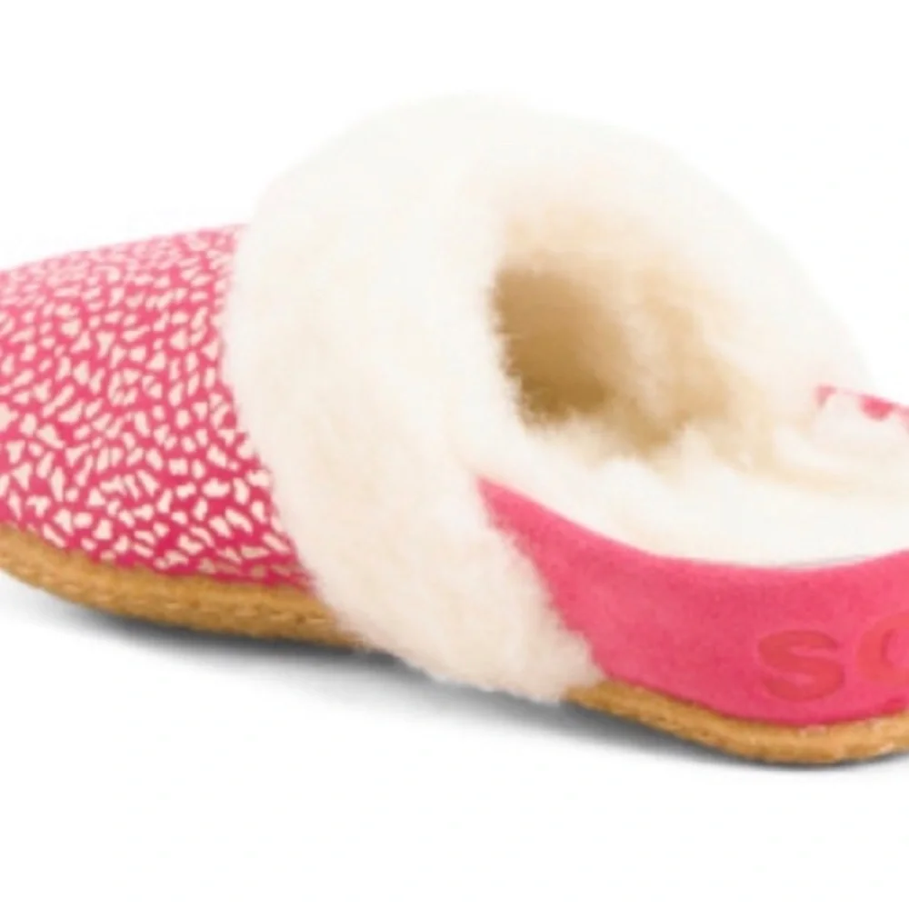 Sorel Hot Pink Silver White Girl’s Faux Fur-lined Suede Slide Slippers 3